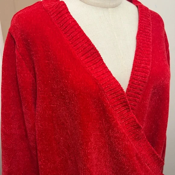 ELLOS WRAP BRIGHT RED SOFT SWEATER LONG SLEEVE SIZE 22/24 1X. - Picture 3 of 9